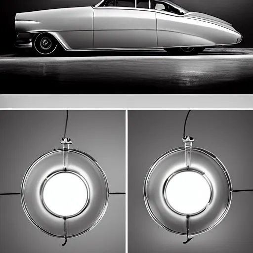 Image similar to 1957 car designed by Cartier. Studio lighting.