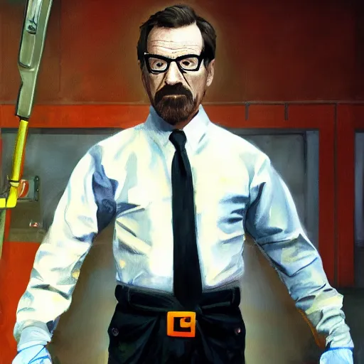 Image similar to bryan cranston as Gordon freeman, painting, full body