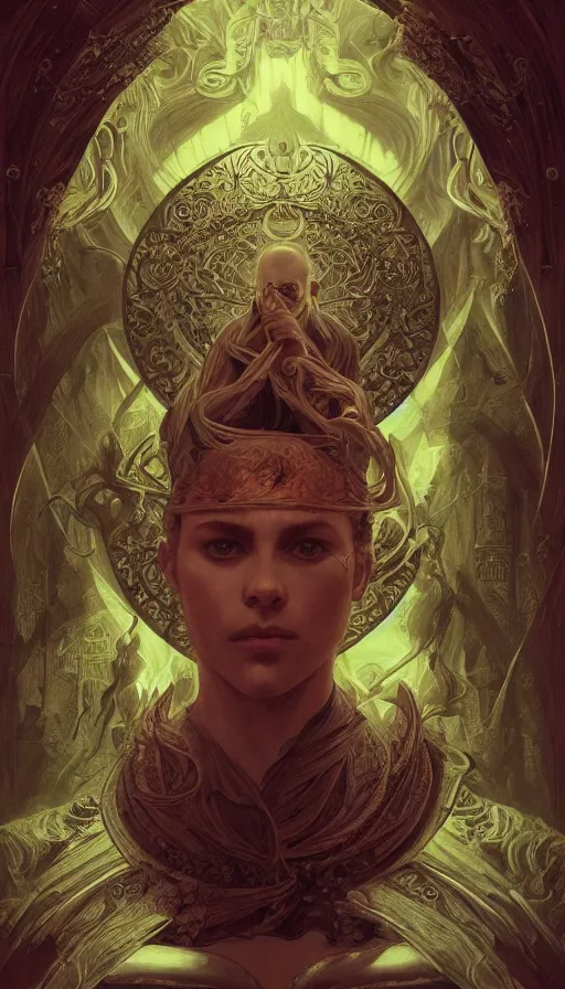 Prompt: seventh seal, fame of thrones, lord of daggers, neon, fibonacci, sweat drops, intricate fashion clothing, insane, intricate, highly detailed, surrealistic, digital painting, artstation, concept art, smooth, sharp focus, illustration, Unreal Engine 5, 8K, art by artgerm and greg rutkowski and alphonse mucha