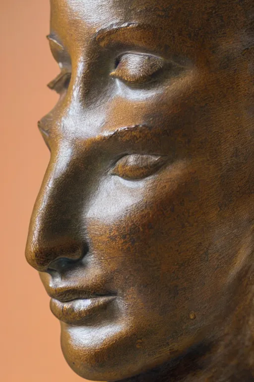 Image similar to detailed photo of famous old bronze patina statue of woman, various poses, photorealism, intricate detail, a few light reflexions, museum diffuse lighting