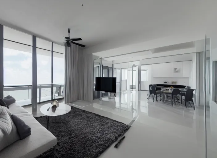 Image similar to 8 k photograph of stunning 2 0 2 2 stylish miami studio apartment, award winning modern design, gorgeous, designed by koichi futatsumata