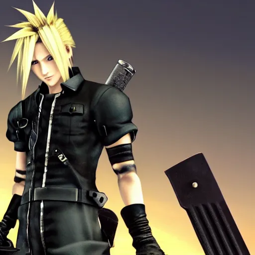 Prompt: Cloud Strife (1997) from Final Fantasy 7, GTA Cover Art, 4k 1080p,