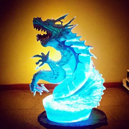 Prompt: “fire breathing dragon, ice sculpture”