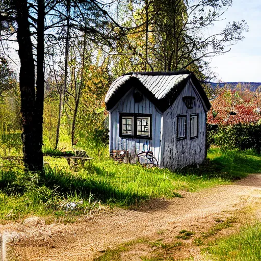 Prompt: photograph of a small swedish cottage in the countryside