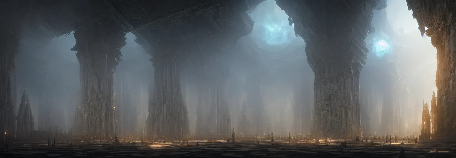 Prompt: entropia of universe epic cinematic massive fractal megastructure in the temple monumental architecture : big volumetric light from the windows : hyper realism : dark energy : octane render : artstation : greg rutkowski : loish : ferdinand knab