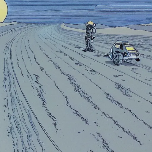 Prompt: highway on the moon, by moebius