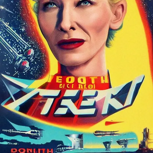 Image similar to retro scifi poster of cate blanchett