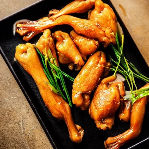 Image similar to high resolution photo of chicken feet, michelin star, very tasty, food photography, instagram, trending