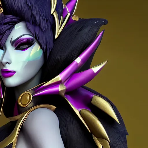 Prompt: still close up of pretty Xayah (LoL) in KDA More music video. 3d render, octane render, game art, realistic, highly detailed, trending on artstation, 4k, trending on artstation, pixar, cgsociety, unreal engine 5, redshift render, trending on artstation, blender, behance, cg