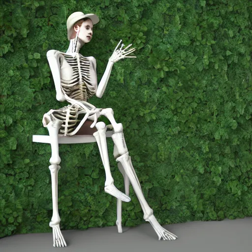 Prompt: Young woman sitting on horse skeleton covered with ivy, realistic render, unreal engine, 4k