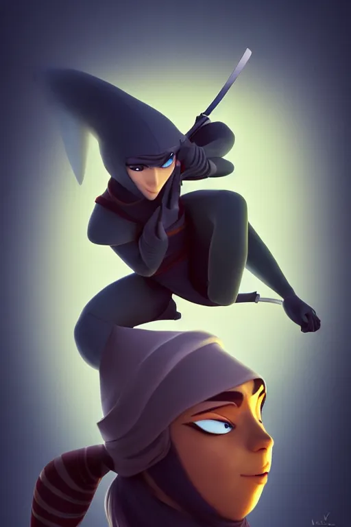 Image similar to a centered stylized render of a cool ninja, by dreamworks, by pixar, by viktoria gavrilenko, by leticia gillett, by lois van baarle, perfect face, 3 d, 8 k