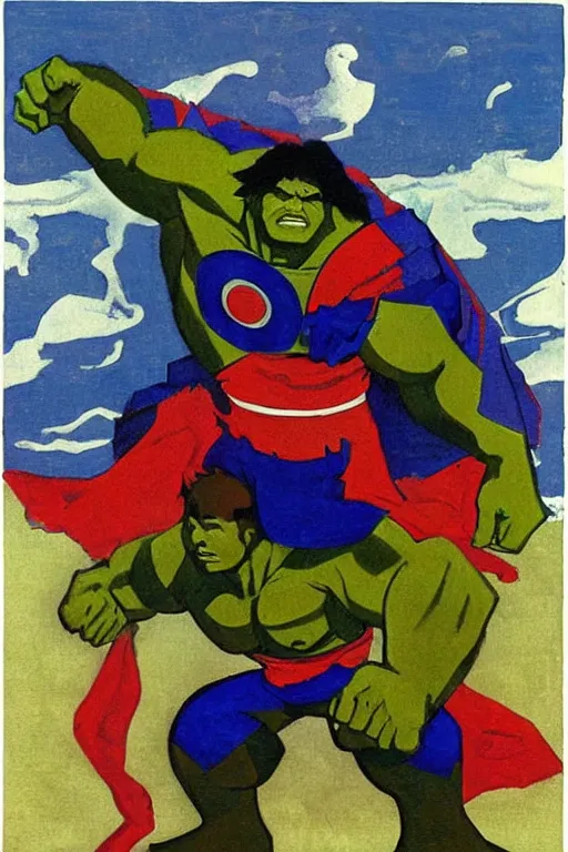 Image similar to hulk, marvel, artwork by nicholas roerich,