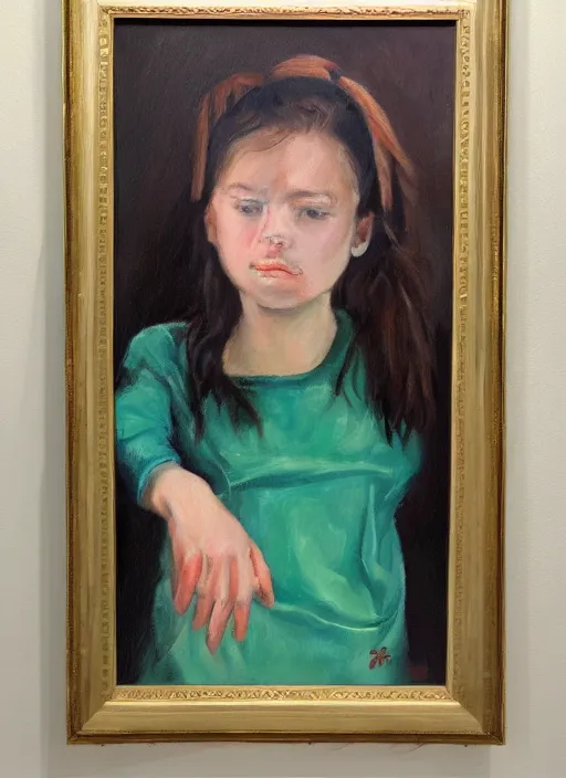 Image similar to oil painting of girl getting vaccinated