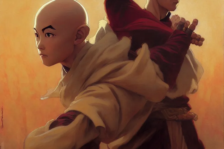 Prompt: the last airbender, atla, bald, painting by gaston bussiere, craig mullins, j. c. leyendecker