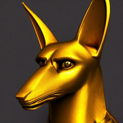 Image similar to anubis, nasus, digital model, head, detailed, beeple, art station, head, colored, perfect lines, symetric