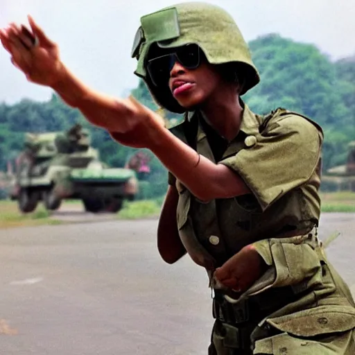 Prompt: nicki minaj fighting in the vietnam war