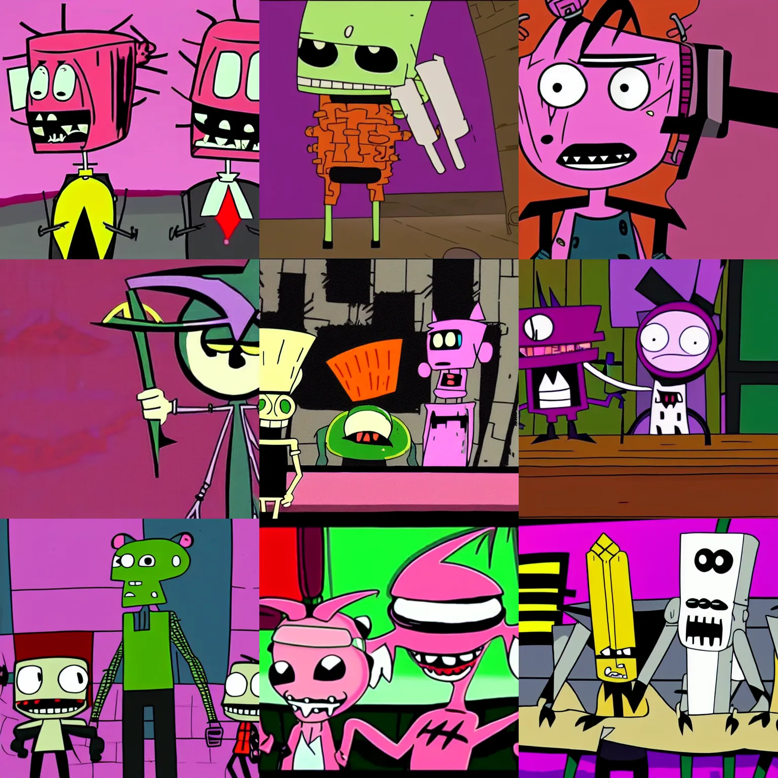 Prompt: a screen from an episode of Invader Zim featuring Gordon Ramsay, Jhonen Vasquez cartoon