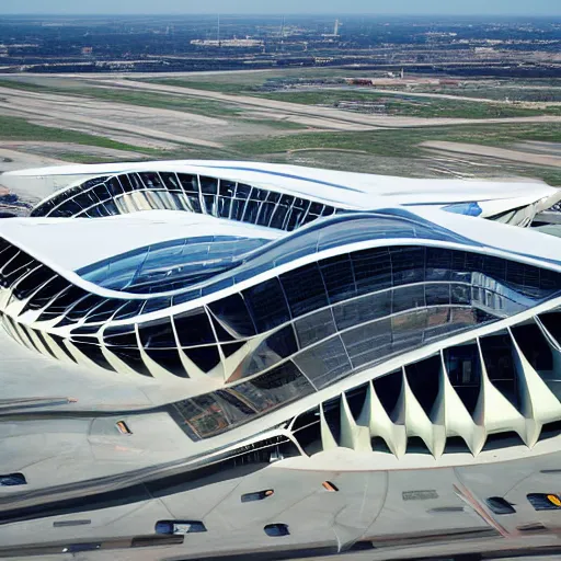 Prompt: dallas forth worth international airport designed by Zaha Hadid