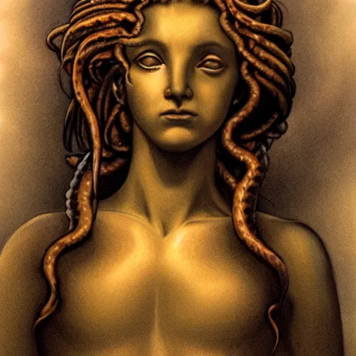 Image similar to a real portrait photo of the mythological medusa, award winning, shallow focus