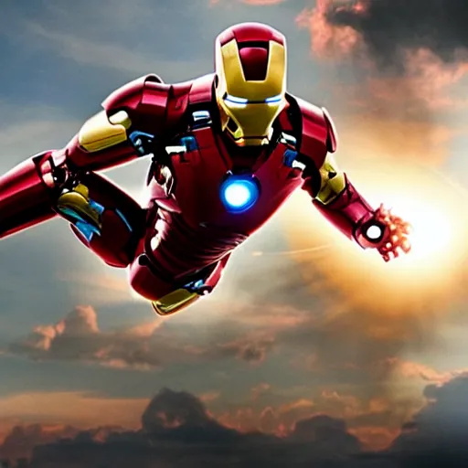 Prompt: movie still of Iron Man with wings