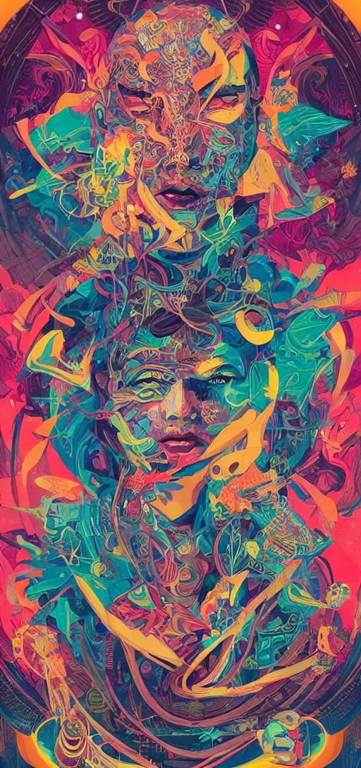 Image similar to Tristan Eaton, victo ngai, peter mohrbacher, artgerm portrait of a global consciousness. psychedelic. neon colors