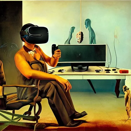 Image similar to A portrait of a VR gamer by salvador dali and ivan aivakovsky