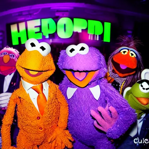 Prompt: muppet rave, club photography