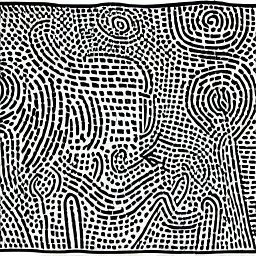 Image similar to spiral trees in a dense forest by keith haring