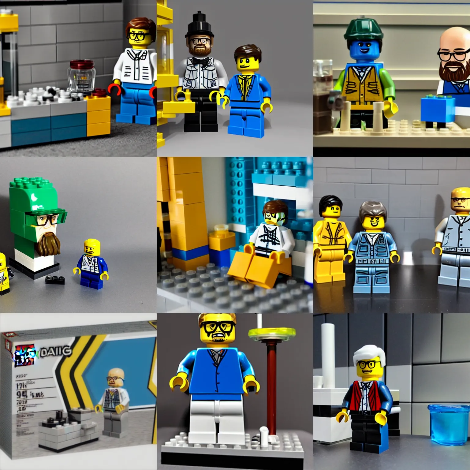 Prompt: a Lego set of Walter White in his laboratory