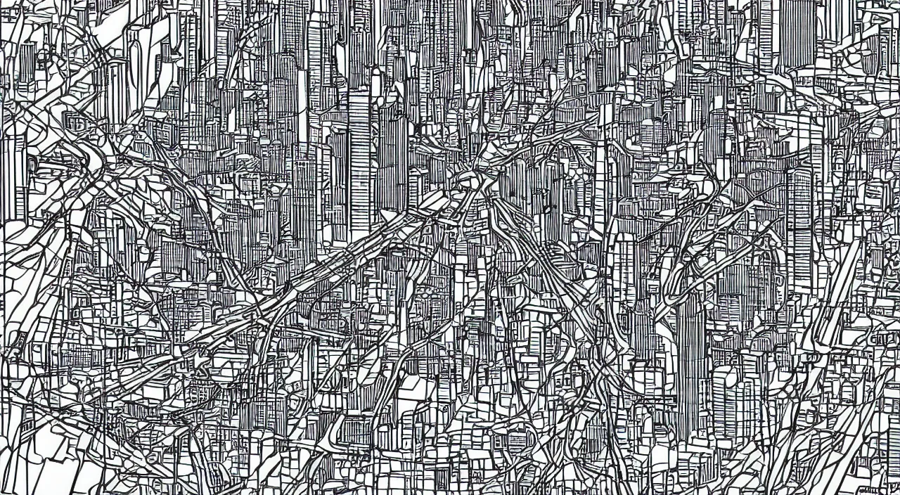 Image similar to chicago as an axon drawing, in vector drawing style of charles williams