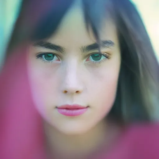 Image similar to a very beautiful!! young woman is posing for a photograph, petzval lens. symetric face. sharp face. near a window. featured on flickr, art photography, photo taken with provia,