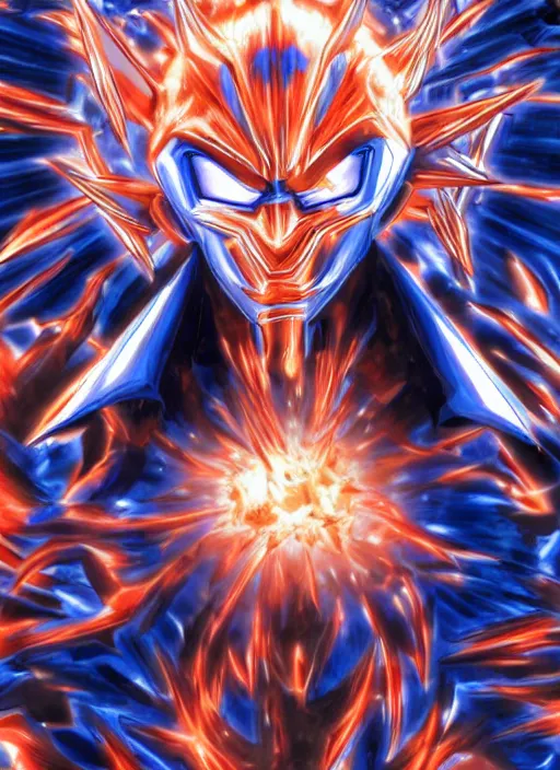 Image similar to Cyber Ultra Instict Goku Portrait, Smooth Digital Artwork, Fractal Chaos Background, Rendered in Maya, Hyperdetailed, Cinematic Shot, in style of Kentaro Miura