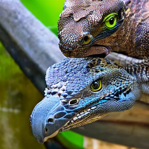 Image similar to hawk and Komodo dragon hybrid animal, highly detailed photography, picture taken at zoo