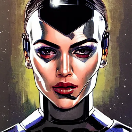 Image similar to portrait of a female android, by MARVEL comics and Sandra Chevrier