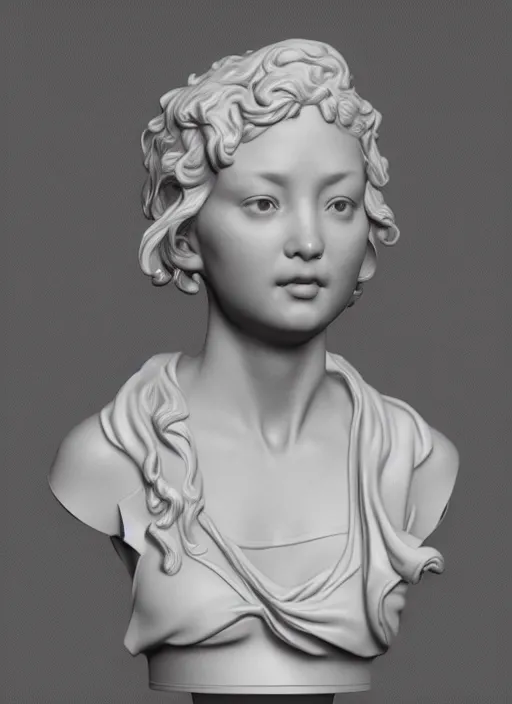 Image similar to 3D resin miniature sculpture by Jean-Baptiste Carpeaux and Luo Li Rong, european lady, prefect symmetrical face, academic art, realistic, 8K, Introduction factory photo, Product Introduction Photo, Hyperrealism. Subsurface scattering, raytracing, Octane Render, Zbrush, simple background