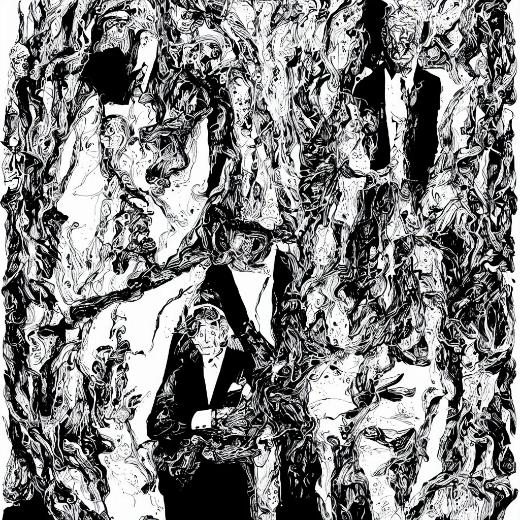 Image similar to Joe Biden full body portrait, body horror, black and white Illustration by Junji Ito