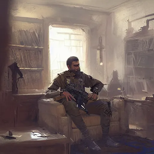 Image similar to a kurdish general in his office making a plan by greg rutkowski