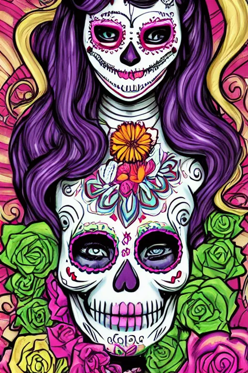 Image similar to illustration of a sugar skull day of the dead girl, art by todd nauck