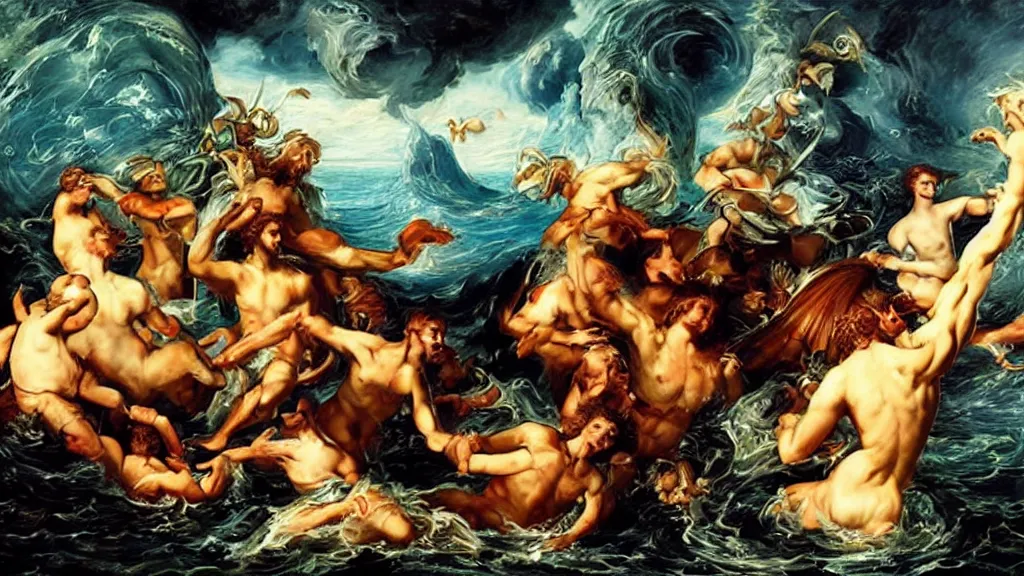 Image similar to epic masterpiece of Oceanus begetting Oceanus mythological