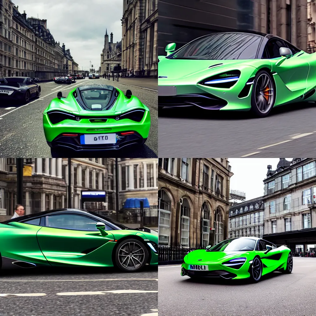 Prompt: A green Mclaren 720s driving in London, 8k, realistic
