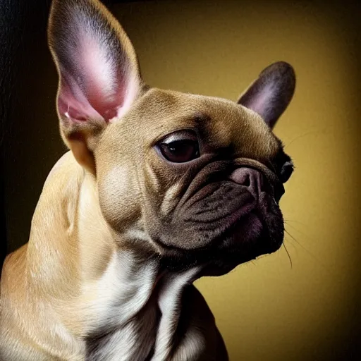 Image similar to renaissance painting of a fawn french bulldog