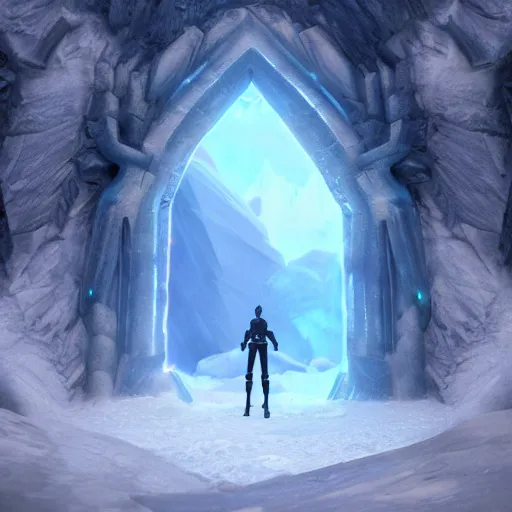 Image similar to a portal from the ice world to the fire world, both can seen, unreal engine fantasy art, fantasy digital art, octane render, beautiful composition, trending on artstation, award-winning photograph, masterpiece