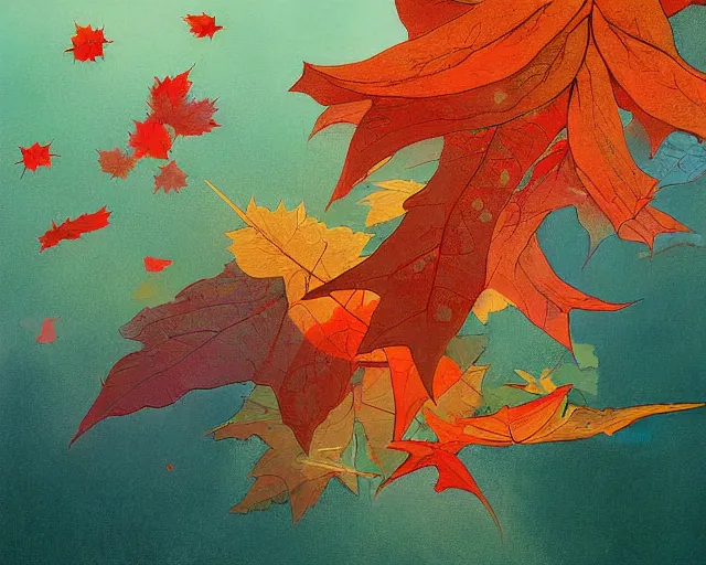 Prompt: highly detailed pastel colors painting of aquaman sneezing, warm glow, morphing into a whirlwind of autumn leaves, by hsiao - ron cheng, smooth composition, fine patterns and detail