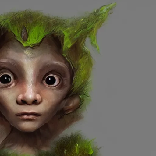 Prompt: a highly detailed portrait of a tiny humanoid creature in a fantasy forest concept art