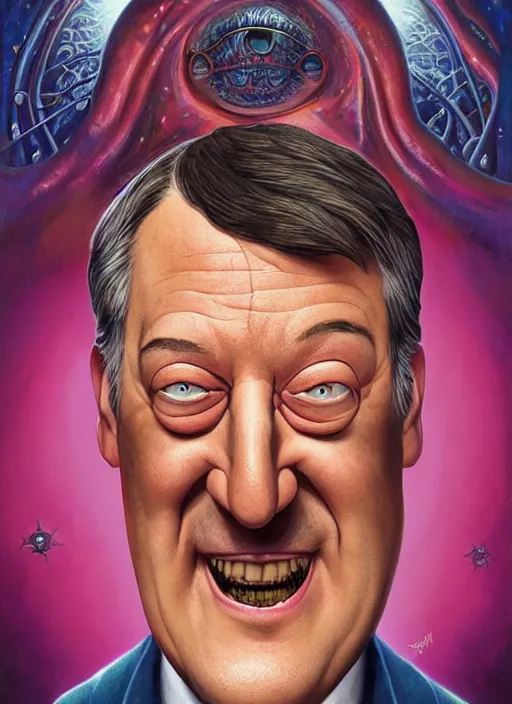 Prompt: lovecraftian portrait of happy stephen fry, pixar style, by tristan eaton stanley artgerm and tom bagshaw