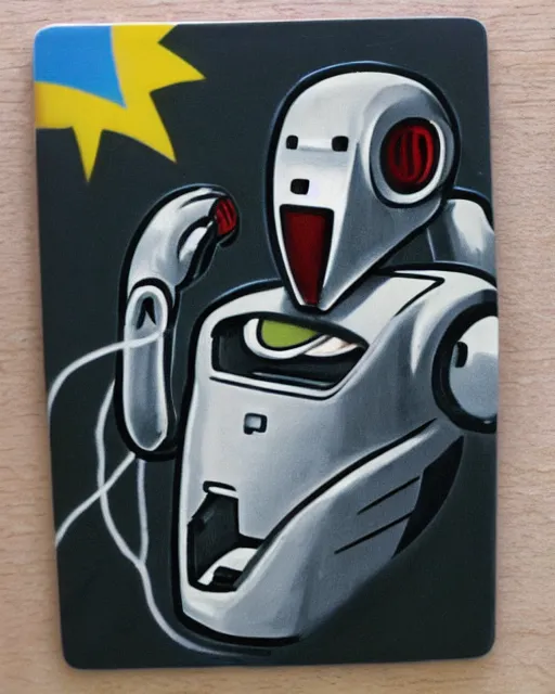 Image similar to keychain of artist screaming at robot, ebay listing, product picture, new, thumbnail