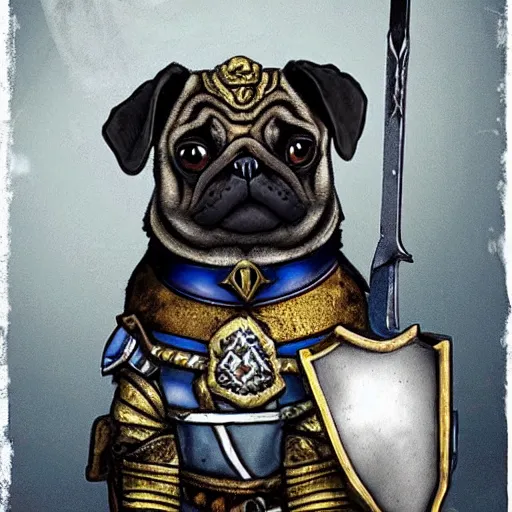 Image similar to A warrior pug with armor and a sword