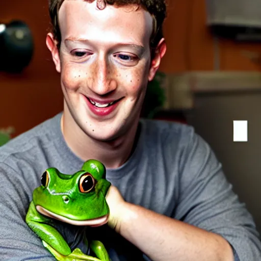 Image similar to mark zuckerberg holding a frog