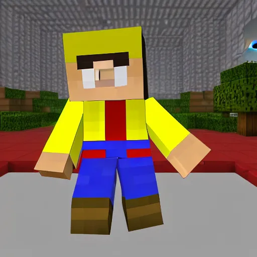 Prompt: Dave Strider with a banana, Minecraft screenshot