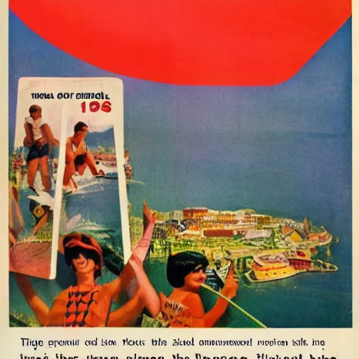 Prompt: 1960s tourist advertisement for hell